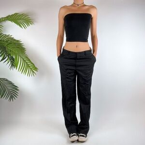 Vintage 90s Grunge Black Pin Stripe Low Rise Baggy Dress Pants / Size: 2-4